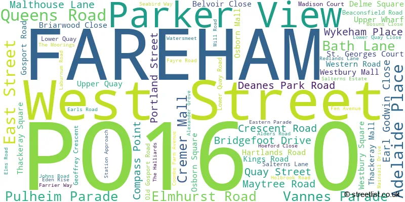 A word cloud for the PO16 0 postcode